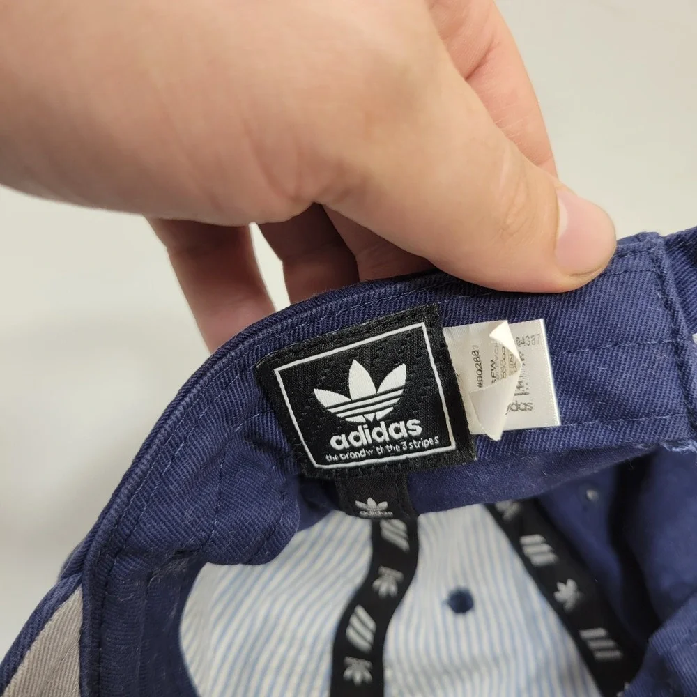 adidas Cap Hat Mens OS Navy Embroidered 3 Stripes Logo Adjustable Strapback
